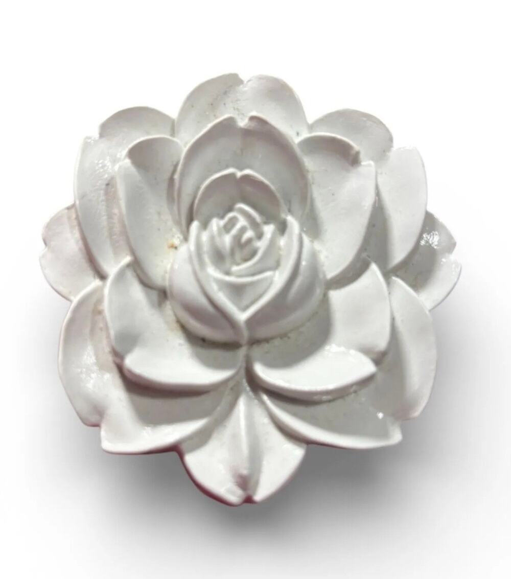 Vintage White Rose Brooch Carved Plastic Floral Pin Cottagecore Romantic